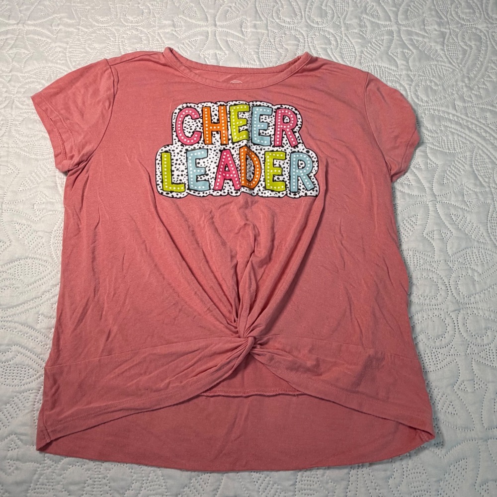Wonder Nation Girls Cheerleader Graphic Twist Front Tee Pink Size L 10-12